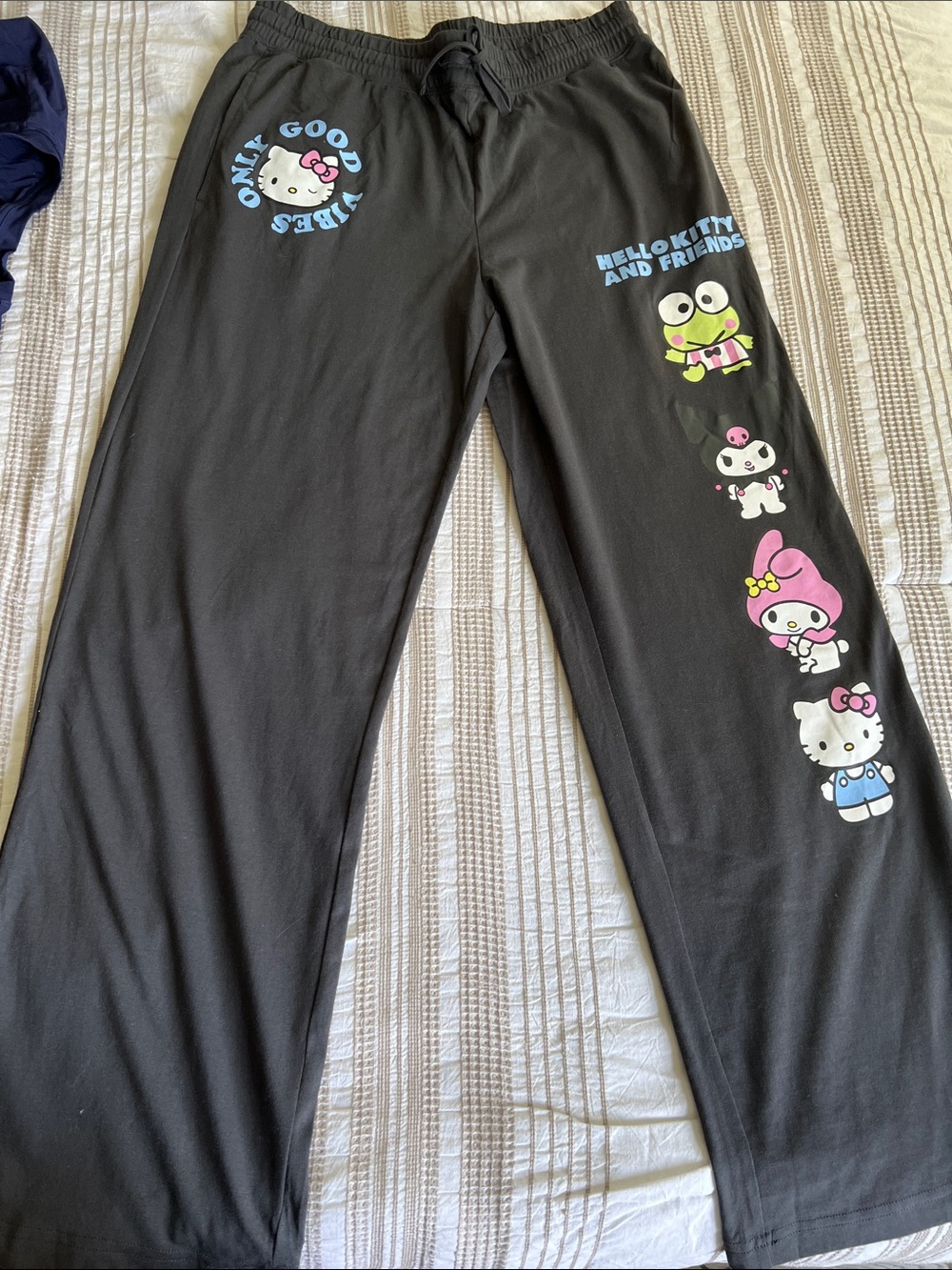 Sanrio Black Women Pajama Pants with Multicolor Character Prints
